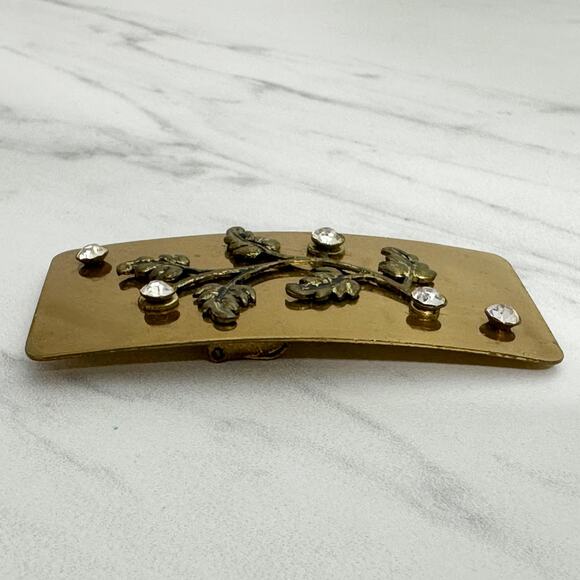 Vintage Rhinestone Floral Gold Tone Cinch Belt Buckle - Picture 6 of 10